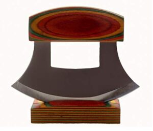 alaska gifts exotic wood multi-colored handled ulu knife and stand