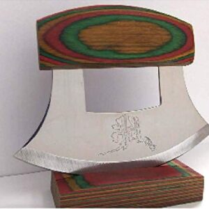 Alaska Gifts Exotic Wood Multi-Colored Handled Ulu Knife and Stand