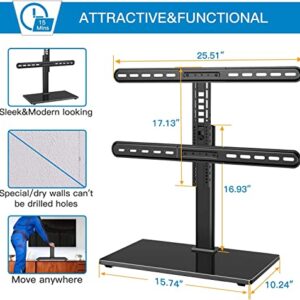 PERLESMITH Universal Swivel TV Stand-Table Top TV Stand Base for 37-70 inch LCD OLED Flat Screen 4K TVs Height Adjustable TV Stand Mount with Heavy Duty Tempered Glass Base VESA 600x400mm