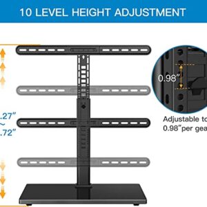 PERLESMITH Universal Swivel TV Stand-Table Top TV Stand Base for 37-70 inch LCD OLED Flat Screen 4K TVs Height Adjustable TV Stand Mount with Heavy Duty Tempered Glass Base VESA 600x400mm