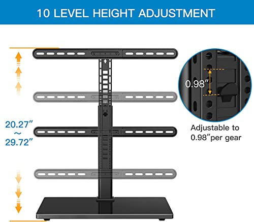 PERLESMITH Universal Swivel TV Stand-Table Top TV Stand Base for 37-70 inch LCD OLED Flat Screen 4K TVs Height Adjustable TV Stand Mount with Heavy Duty Tempered Glass Base VESA 600x400mm