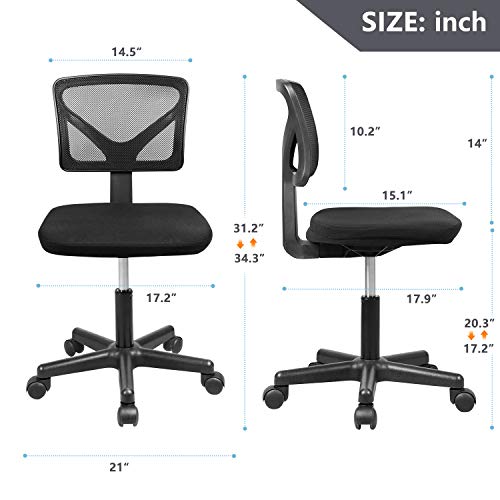 RIMIKING Mesh Low-Back Ergonomic Swivel Chair Computer Chair Task Chair Desk Chair Armless Home Office Chair, Adjustable Height, Black