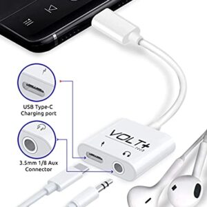 Volt Plus Tech USB C to 3.5mm Headphone Jack Audio Aux & C-Type Fast Charging Adapter for Samsung Galaxy S22/S21/S20/Ultra/Plus/Note 10/20 with C-Port