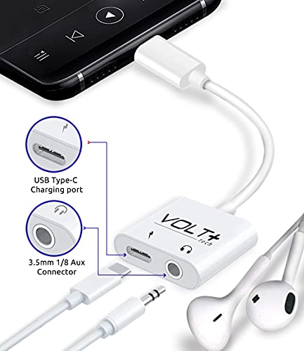 Volt Plus Tech USB C to 3.5mm Headphone Jack Audio Aux & C-Type Fast Charging Adapter for Samsung Galaxy S22/S21/S20/Ultra/Plus/Note 10/20 with C-Port
