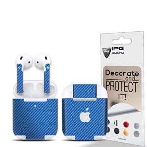 ipg for airpods 1-2 stickers wraps adhesive decal skin for case and ear pieces protective and decorative set (blue carbon fiber 4d)