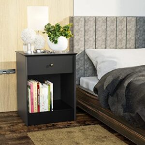 SRIWATANA Nightstand, 2-Tier Bedside Table with Drawer, Modern End Table, Black