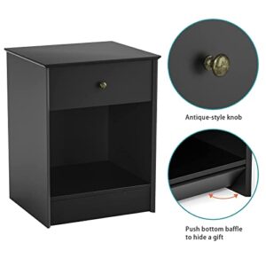 SRIWATANA Nightstand, 2-Tier Bedside Table with Drawer, Modern End Table, Black