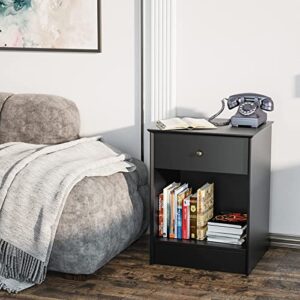 SRIWATANA Nightstand, 2-Tier Bedside Table with Drawer, Modern End Table, Black