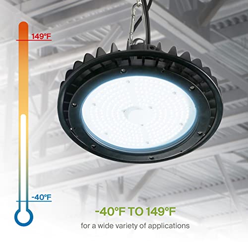 ASD UFO LED High Bay Light 150w 19,479lm 5000K, 1-10V Dimmable, 120-277V, Commercial Warehouse Area Light Waterproof IP69K Eqw.500W MH/HPS, Safety Rope Included, UL & DLC Premium Listed