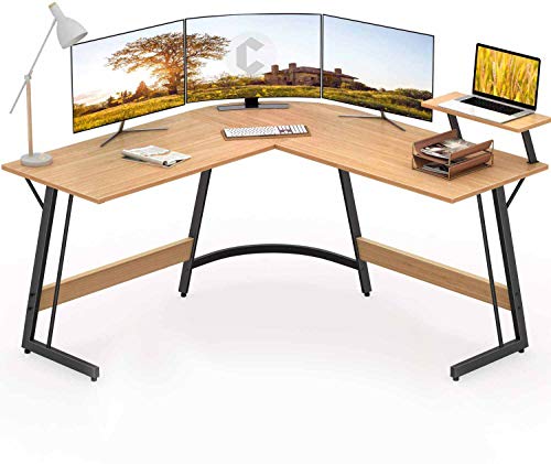 Cubiker Modern L-Shaped Desk Computer Corner Desk, PC Laptop Writing Study Desk for Home Office Wood & Metal