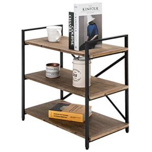 industrial small bookshelf bookcase solid wood 3 tier storage rack shelf for small space, kitchen, bathroom, living room, office, 24.5" l x 13" w x 22.5" h