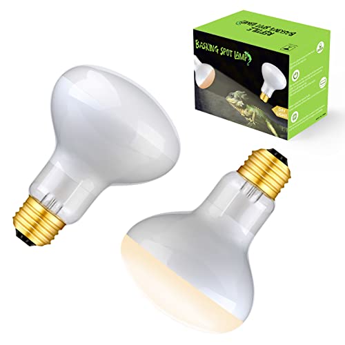 FIVEAGE 100W Sun Glow Basking Spot Lamp UVA Glass Reptile Heat Bulb Soft White Light for Reptile & Amphibian - 2 Pack