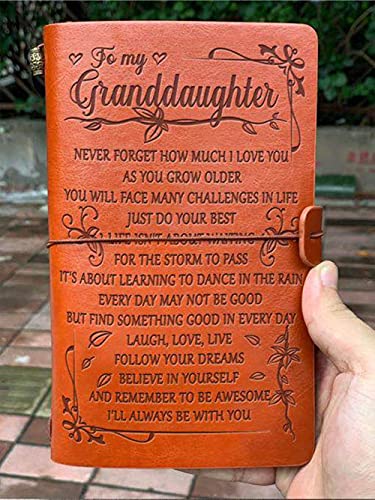 Grandma to Granddaughter Leather Journal - Laugh - Love - Live 7.88"x4.7"Writing Notebook - Embossed Vintage Refillable Writing Journal for Christmas,Birthdays