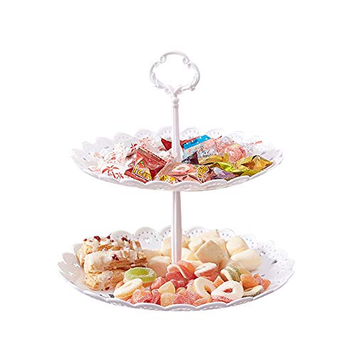 Set of 7 PCS Round Plastic Party Cake Stand and Cupcake Holder Fruits Dessert Display Plate Table Decoration for Baby Shower Wedding Birthday Party Celebration