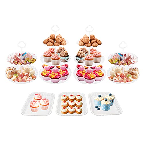 Set of 7 PCS Round Plastic Party Cake Stand and Cupcake Holder Fruits Dessert Display Plate Table Decoration for Baby Shower Wedding Birthday Party Celebration