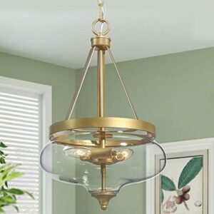 ksana gold chandelier, modern glass pendant lighting fixture for dining room, entryway, living room, kitchen, bedroom (3 lights, fishbowl shaped)