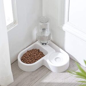 Dog Cat Double Bowls, Pet Food and Water Feeder Bowls with Automatic Water Bottle No-Spill Resin Station for Cat Small Dog Puppy Kitten Rabbit