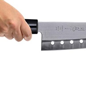 Hinomaru Collection Sekizo Japan Quality Stainless Steel Santoku Multi Purpose Chefs Knife 11.75" Itamae Sushi Chef Knife With Wooden Handle Made In Japan (Blade with Holes)