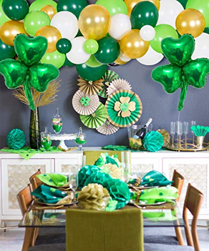 St. Patrick’s Theme Balloon Garland Decorations for Lucky Irish Party, Shamrock Garland Balloon Arch Kit Green and Gold