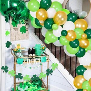 St. Patrick’s Theme Balloon Garland Decorations for Lucky Irish Party, Shamrock Garland Balloon Arch Kit Green and Gold