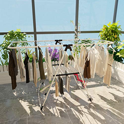LDAILY Clothes Drying Rack, Laundry Clothes Storage, Portable Folding Dryer, Heavy Duty Clothes Hanger, Lightweight and Stable Clothes Dryer for Indoor and Outdoor Use