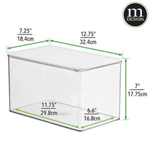 mDesign Plastic Stackable Kitchen Pantry Cabinet or Refrigerator Food Storage Container Box, Attached Hinged Lid - Organizer for Snacks, Produce, Pasta, Lumiere Collection - 4 Pack - Clear/White