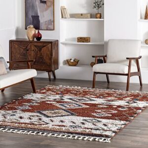 nuloom rosemarie southwestern moroccan shag accent rug, 2' x 3', red