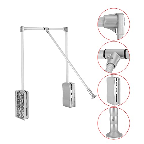 Pull Down Closet Rods, Adjustable 35-48 Inch Wardrobe Rail Lift Collapsible Closet Rod Aluminium Retractable Wardrobe Hanger Clothing Rail Closet Lift Organizer Storage Lift for Wardrobe Bedroom