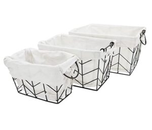 admired by nature metal storage baskets-3-piece set of decorative nesting – 1 small, 1 medium, 1 large, white and black basket