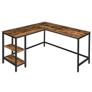 hoobro l-shaped computer desk, industrial corner writing desk with adjustable shelves, study workstation for home office, easy assembly, stable and space-saving, rustic brown and black bf35dn01