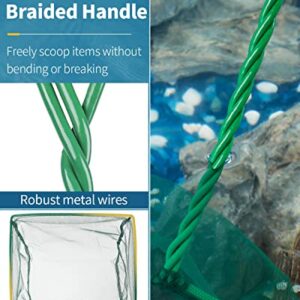 Pawfly 8 Inch Aquarium Fish Net with Braided Metal Handle Square Net with Soft Fine Mesh Sludge Food Residue Wastes Skimming Cleaning Net for Fish Tanks Small Koi Ponds and Pools