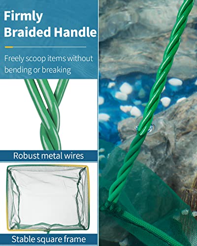 Pawfly 8 Inch Aquarium Fish Net with Braided Metal Handle Square Net with Soft Fine Mesh Sludge Food Residue Wastes Skimming Cleaning Net for Fish Tanks Small Koi Ponds and Pools