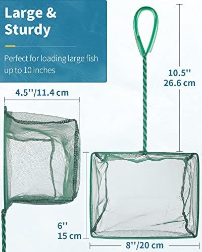 Pawfly 8 Inch Aquarium Fish Net with Braided Metal Handle Square Net with Soft Fine Mesh Sludge Food Residue Wastes Skimming Cleaning Net for Fish Tanks Small Koi Ponds and Pools