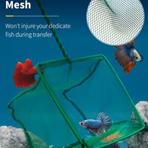 Pawfly 8 Inch Aquarium Fish Net with Braided Metal Handle Square Net with Soft Fine Mesh Sludge Food Residue Wastes Skimming Cleaning Net for Fish Tanks Small Koi Ponds and Pools