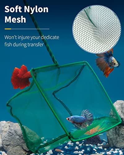 Pawfly 8 Inch Aquarium Fish Net with Braided Metal Handle Square Net with Soft Fine Mesh Sludge Food Residue Wastes Skimming Cleaning Net for Fish Tanks Small Koi Ponds and Pools