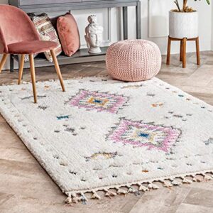 nuloom lila tribal moroccan shag accent rug, 2' x 3', white