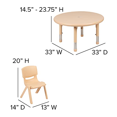 Flash Furniture Emmy 33" Round Natural Plastic Height Adjustable Activity Table Set with 4 Chairs