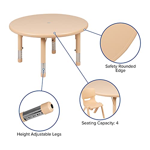Flash Furniture Emmy 33" Round Natural Plastic Height Adjustable Activity Table Set with 4 Chairs