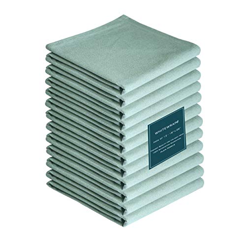 WHITEWRAP Kitchen Towels | 100% Cotton | Dish Towels for Kitchen | 18"x28" Vintage Plain Towels Blue 12-Pack | Hand Towels, Tea Towels, Dish Cloths| Super Absorbent | Reusable Cleaning Cloths