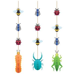 creative converting 3d honeycomb bugs party hanging decor - 3pcs