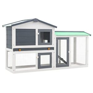 vidaxl solid wood outdoor large rabbit hutch small animal enclosure house pet cage habitat garden patio protection safety gray and white