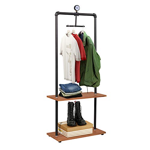 FURINNO Wyatt 2-Shelf Retro Garment Rack, Antique Espresso