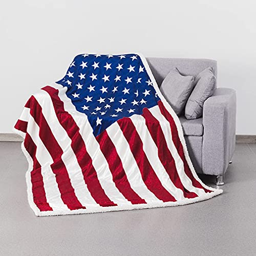 Maylian US Flag Print Sherpa Throw Blanket - Lightweight Microfiber for Couch and Bed - Great Gift for Veteran Friend Men Women Proud American House (Youth 50 X 60 INCH)