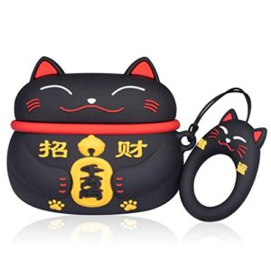 Coralogo Case for Airpods Pro 2019/Pro 2 Gen 2022 Cute,3D Animal Character Silicone Cartoon Airpod Skin Funny Fun Cool Keychain Design Kids Teens Girls Boys Cover Cases Air pods Pro (Black Lucky Cat)