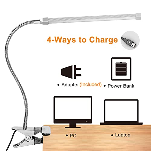 LEPOWER Led Clip on Light/Reading Light, 5W Book Light for Reading in Bed with Gooseneck, Color Temperature Changeable Clip Light, Perfect for as Reading Light and Piano Light (Metal)