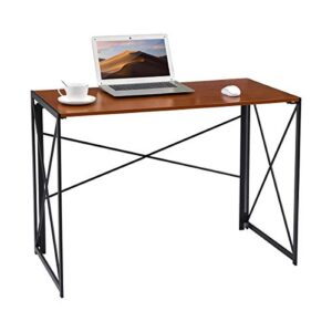 writing computer desk modern simple study desk industrial style folding laptop table for home office notebook desk walnut brown desktop black frame…