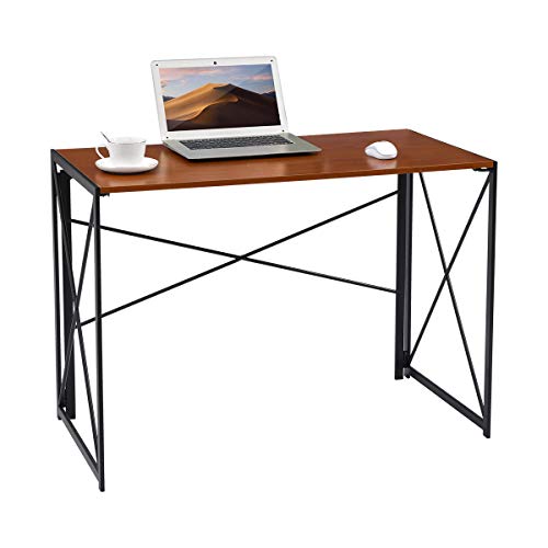 Writing Computer Desk Modern Simple Study Desk Industrial Style Folding Laptop Table for Home Office Notebook Desk Walnut Brown Desktop Black Frame…