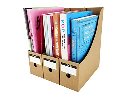 HUAPRINT Magazine File Holder(12 Pack,Brown)-Folder Holder,Desk File Organizer,Document Holder Box,Magazine Storage Box,With Labels