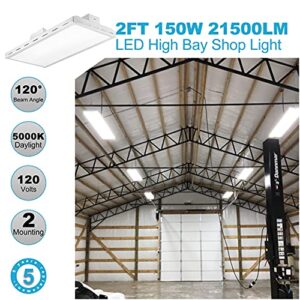 Lightdot LED High Bay Shop Light, 2FT (Large Area Illumination) 150W 21500LM [Eqv.600W MH/HPS] 5000K Linear Hanging Light for Warehouse, Energy Saving Upto 5600KW/5Yrs(5Hrs/Day)-ETL Listed