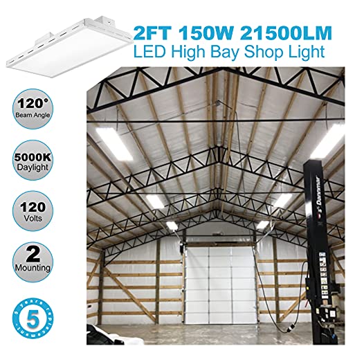 Lightdot LED High Bay Shop Light, 2FT (Large Area Illumination) 150W 21500LM [Eqv.600W MH/HPS] 5000K Linear Hanging Light for Warehouse, Energy Saving Upto 5600KW/5Yrs(5Hrs/Day)-ETL Listed